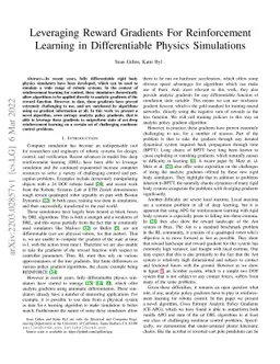 Leveraging Reward Gradients For Reinforcement Learning in Differentiable
  Physics Simulations