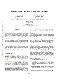 SingleSketch2Mesh : Generating 3D Mesh model from Sketch