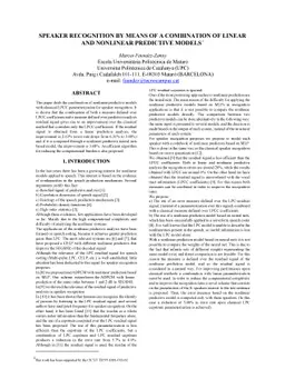 Speaker recognition by means of a combination of linear and nonlinear
  predictive models