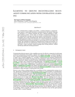 Learning to Ground Decentralized Multi-Agent Communication with
  Contrastive Learning