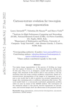 Cartoon-texture evolution for two-region image segmentation