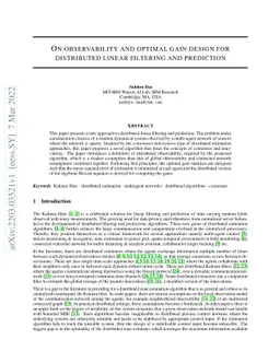 On observability and optimal gain design for distributed linear
  filtering and prediction