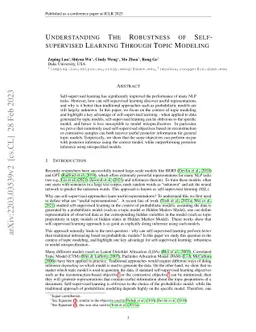 Understanding The Robustness of Self-supervised Learning Through Topic
  Modeling
