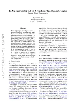 LMN at SemEval-2022 Task 11: A Transformer-based System for English
  Named Entity Recognition