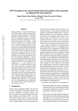 RNN Transducers for Nested Named Entity Recognition with constraints on
  alignment for long sequences