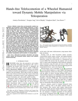 Hands-free Telelocomotion of a Wheeled Humanoid toward Dynamic Mobile
  Manipulation via Teleoperation