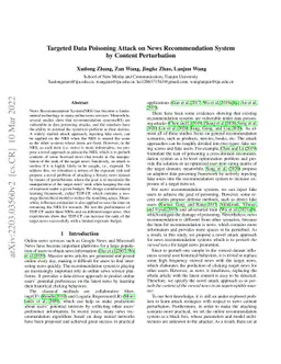 Targeted Data Poisoning Attack on News Recommendation System by Content
  Perturbation