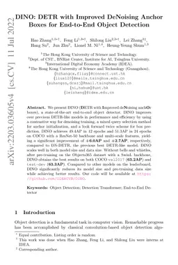 DINO: DETR with Improved DeNoising Anchor Boxes for End-to-End Object
  Detection