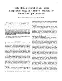 Triple Motion Estimation and Frame Interpolation based on Adaptive
  Threshold for Frame Rate Up-Conversion