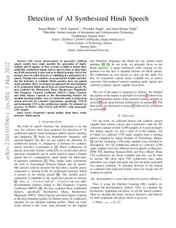 Detection of AI Synthesized Hindi Speech