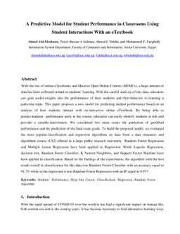 A Predictive Model for Student Performance in Classrooms Using Student
  Interactions With an eTextbook