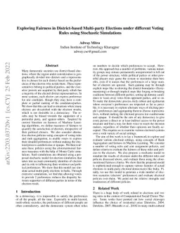 Exploring Fairness in District-based Multi-party Elections under
  different Voting Rules using Stochastic Simulations