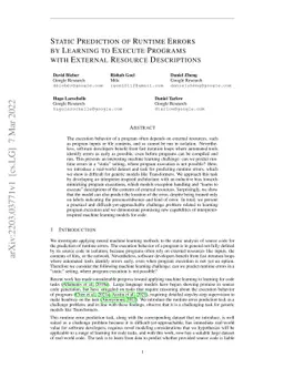 Static Prediction of Runtime Errors by Learning to Execute Programs with
  External Resource Descriptions