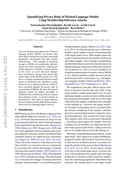 Quantifying Privacy Risks of Masked Language Models Using Membership
  Inference Attacks