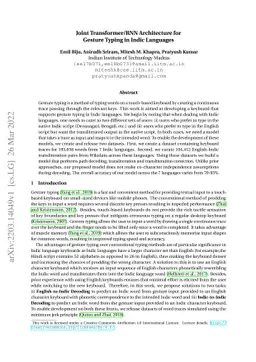 Joint Transformer/RNN Architecture for Gesture Typing in Indic Languages