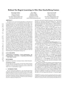 Robust No-Regret Learning in Min-Max Stackelberg Games