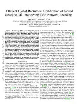 Efficient Global Robustness Certification of Neural Networks via
  Interleaving Twin-Network Encoding