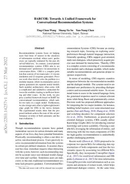 BARCOR: Towards A Unified Framework for Conversational Recommendation
  Systems