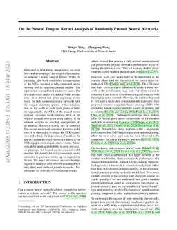 On the Neural Tangent Kernel Analysis of Randomly Pruned Neural Networks