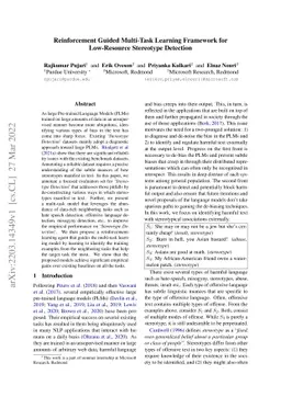 Reinforcement Guided Multi-Task Learning Framework for Low-Resource
  Stereotype Detection
