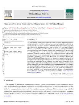Translation Consistent Semi-supervised Segmentation for 3D Medical Images