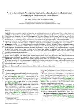 A Fly in the Ointment: An Empirical Study on the Characteristics of
  Ethereum Smart Contracts Code Weaknesses and Vulnerabilities