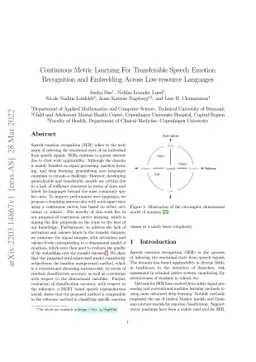 Continuous Metric Learning For Transferable Speech Emotion Recognition
  and Embedding Across Low-resource Languages
