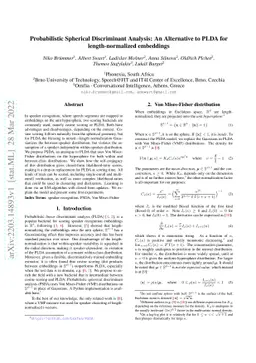 Probabilistic Spherical Discriminant Analysis: An Alternative to PLDA
  for length-normalized embeddings