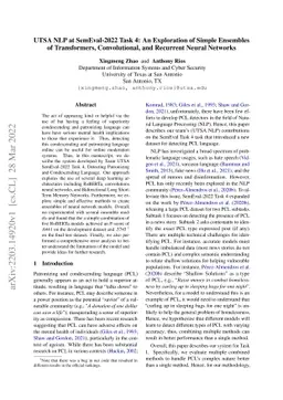 UTSA NLP at SemEval-2022 Task 4: An Exploration of Simple Ensembles of
  Transformers, Convolutional, and Recurrent Neural Networks