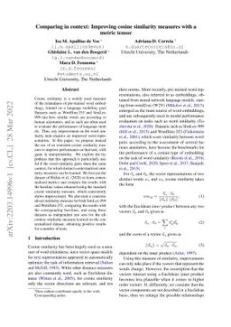 Comparing in context: Improving cosine similarity measures with a metric
  tensor