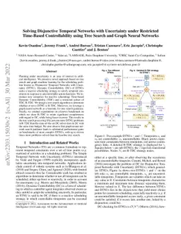 Solving Disjunctive Temporal Networks with Uncertainty under Restricted
  Time-Based Controllability using Tree Search and Graph Neural Networks