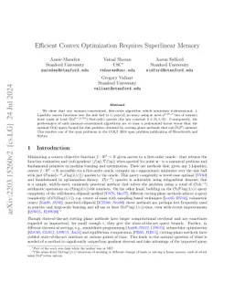 Efficient Convex Optimization Requires Superlinear Memory