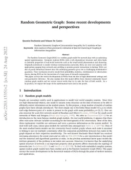 Random Geometric Graph: Some recent developments and perspectives