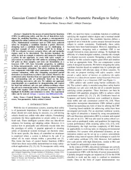 Gaussian Control Barrier Functions : A Non-Parametric Paradigm to Safety
