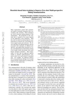 Heuristic-based Inter-training to Improve Few-shot Multi-perspective
  Dialog Summarization