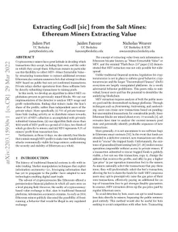 Extracting Godl [sic] from the Salt Mines: Ethereum Miners Extracting
  Value