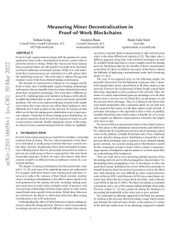 Measuring Miner Decentralization in Proof-of-Work Blockchains