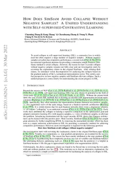 How Does SimSiam Avoid Collapse Without Negative Samples? A Unified
  Understanding with Self-supervised Contrastive Learning