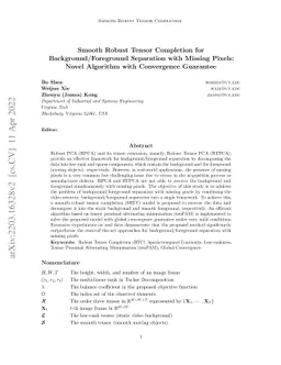 Smooth Robust Tensor Completion for Background/Foreground Separation
  with Missing Pixels: Novel Algorithm with Convergence Guarantee