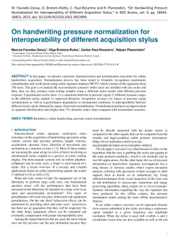 On handwriting pressure normalization for interoperability of different
  acquisition stylus