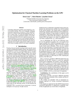 Optimization for Classical Machine Learning Problems on the GPU