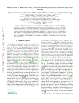 Identification of diffracted vortex beams at different propagation
  distances using deep learning