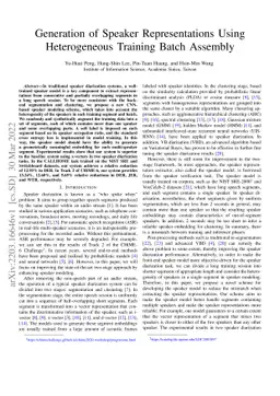Generation of Speaker Representations Using Heterogeneous Training Batch
  Assembly