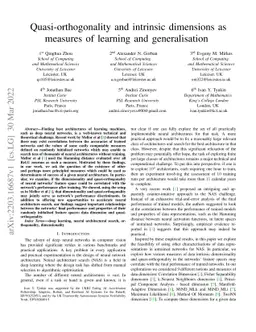 Quasi-orthogonality and intrinsic dimensions as measures of learning and
  generalisation