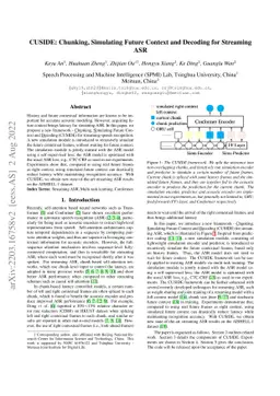 CUSIDE: Chunking, Simulating Future Context and Decoding for Streaming
  ASR