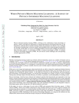 When Physics Meets Machine Learning: A Survey of Physics-Informed
  Machine Learning