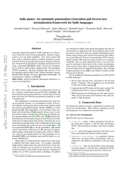 indic-punct: An automatic punctuation restoration and inverse text
  normalization framework for Indic languages