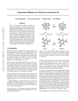 Equivariant Diffusion for Molecule Generation in 3D