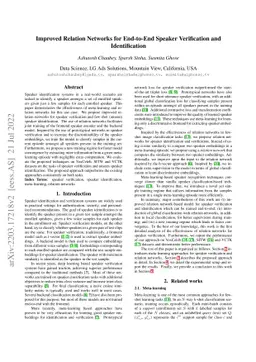 Improved Relation Networks for End-to-End Speaker Verification and
  Identification