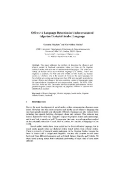 Offensive Language Detection in Under-resourced Algerian Dialectal
  Arabic Language